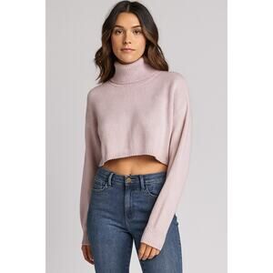 MANGO Pink Cropped Turtleneck Sweater Size M Soft Knit Cozy Cotton Blend